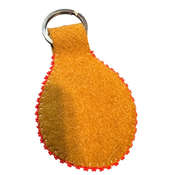 Beaded Key Chain Fob Brown Felt Leaf & Berries Design Handmade Ethnic Pattern - Picture 3 of 3